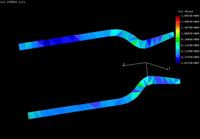 Интенсивность напряжений по Мизесу (t = 1 c)