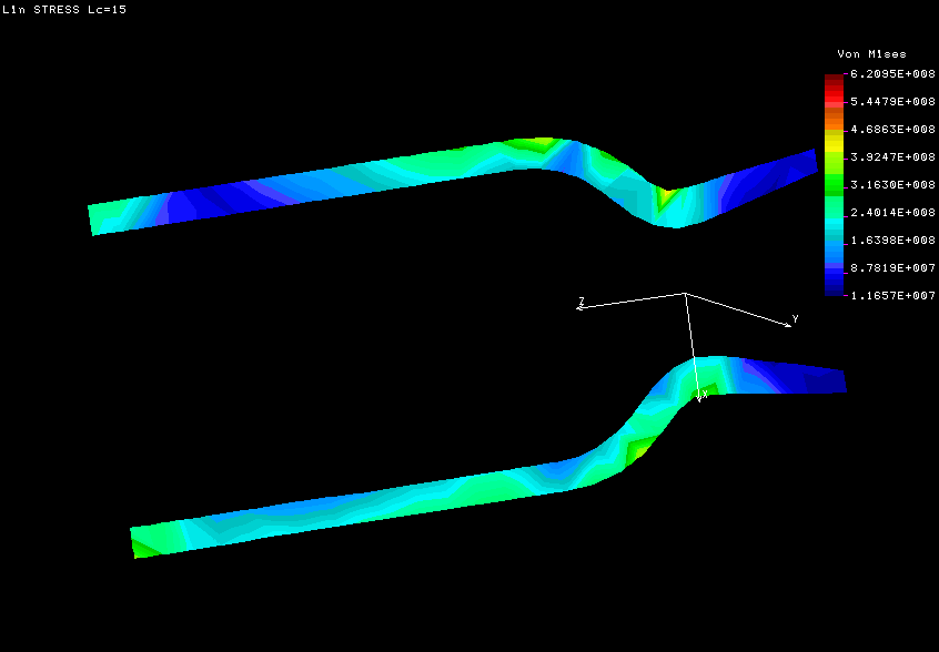 Интенсивность напряжений по Мизесу (t = 10 c)