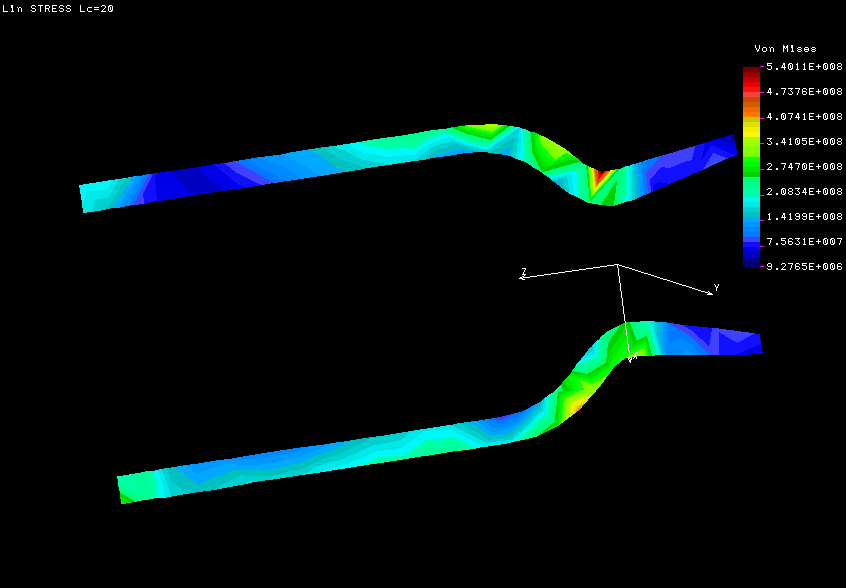 Интенсивность напряжений по Мизесу (t = 10 c)